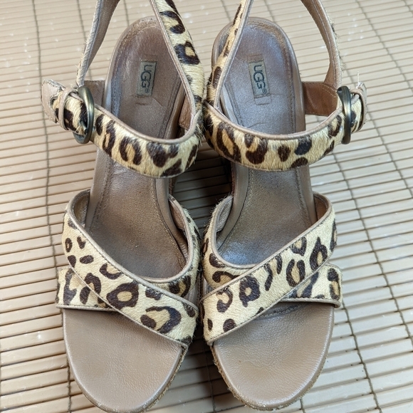 Ugg Jazmine Calf Hair Leopard Tooled Jute Platform sandals women sz 8. 317pmTh - Picture 3 of 10